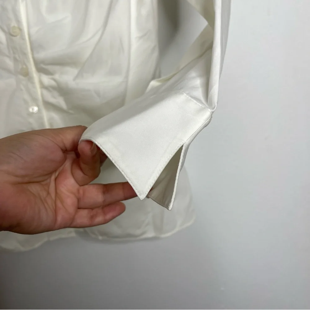 Lafayette 148 Ivory Pleaded Front Button Down Shirt Blouse Top Size 6 - Picture 9 of 16